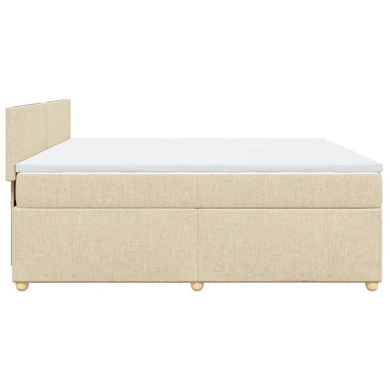 Pat box spring cu saltea, crem, 200x200 cm, textil