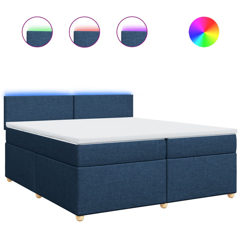 Pat box spring cu saltea, albastru, 200x200 cm, textil