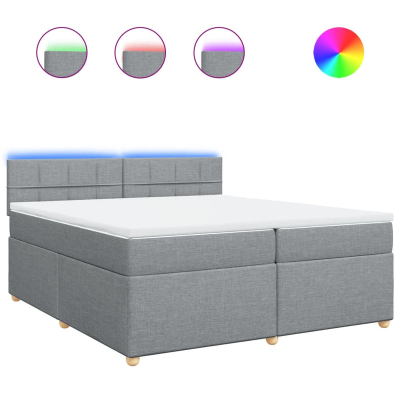 Pat box spring cu saltea, gri deschis, 200x200 cm, textil