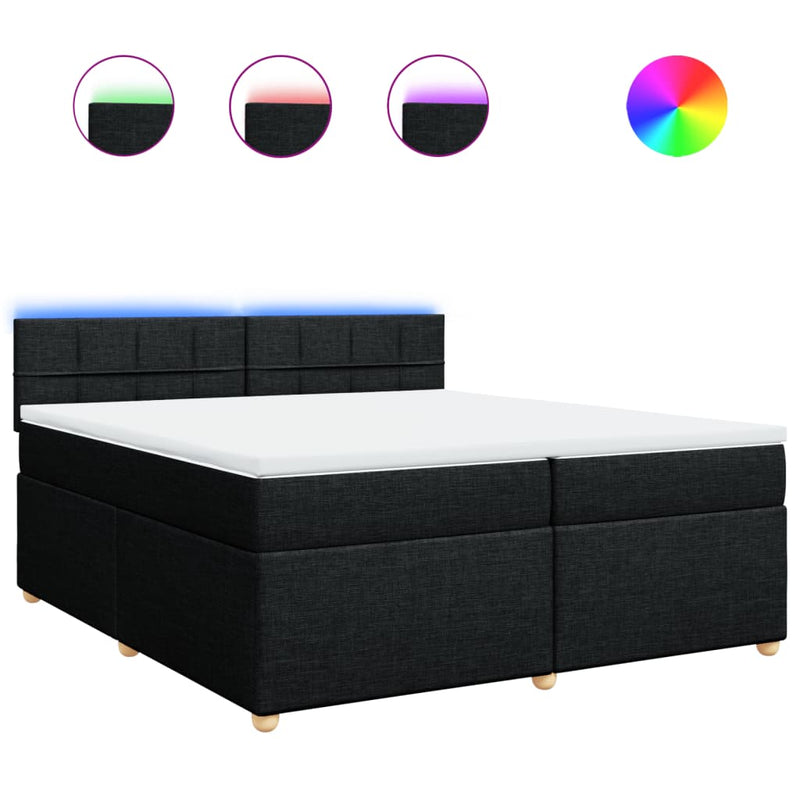Pat box spring cu saltea, negru, 200x200 cm, textil