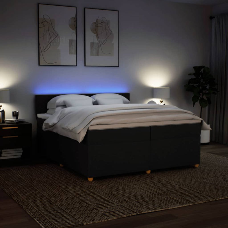Pat box spring cu saltea, negru, 200x200 cm, textil