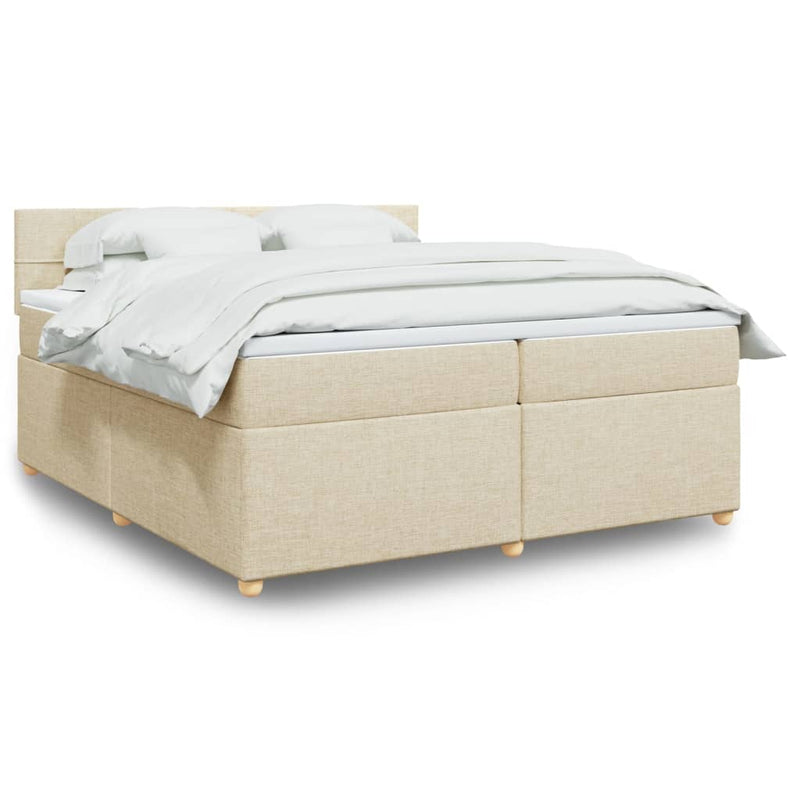 Pat box spring cu saltea, crem, 200x200 cm, textil