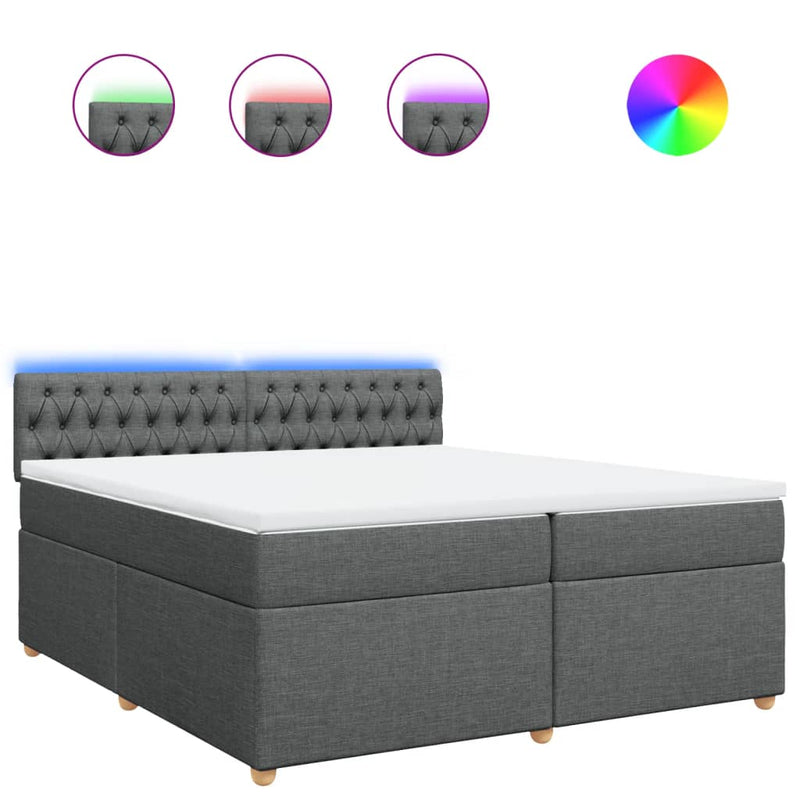 Pat box spring cu saltea, gri închis, 200x200 cm, textil