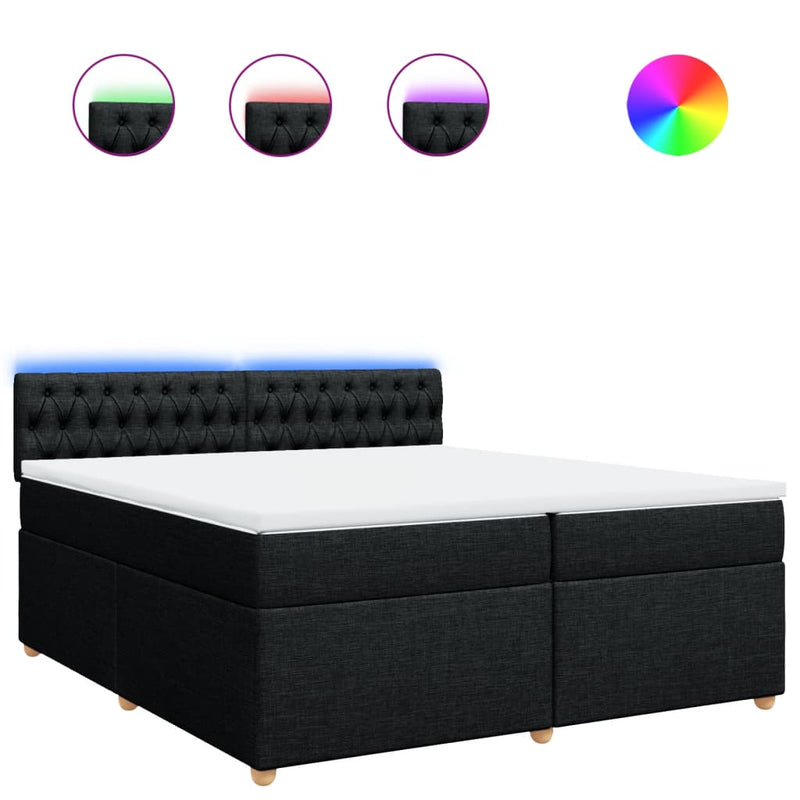 Pat box spring cu saltea, negru, 200x200 cm, textil