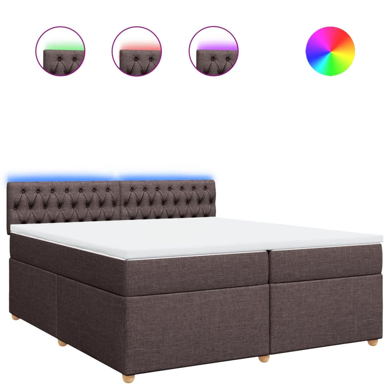 Pat box spring cu saltea, maro închis, 200x200 cm, textil