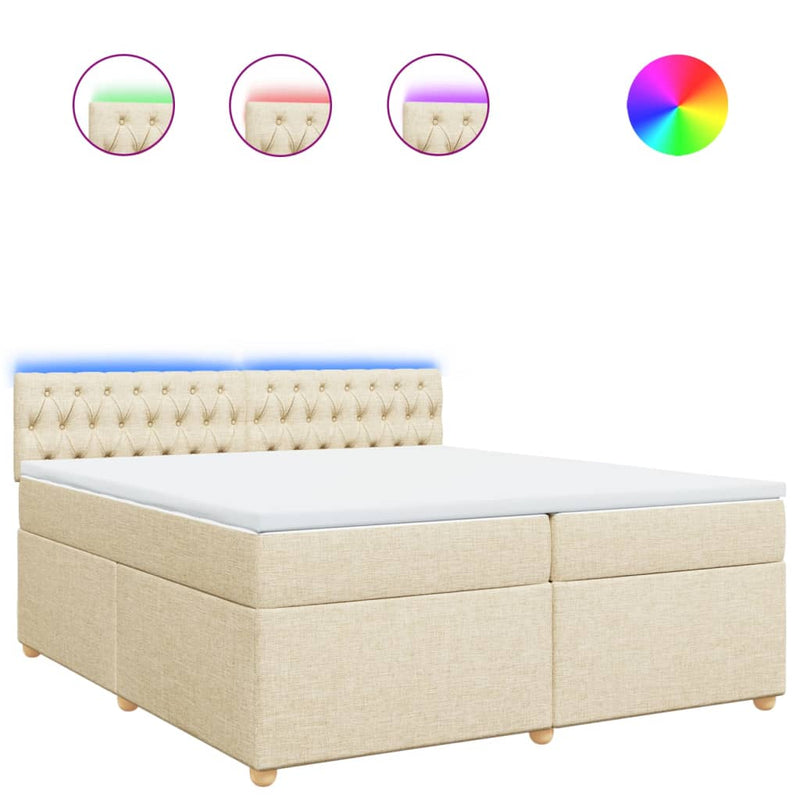 Pat box spring cu saltea, crem, 200x200 cm, textil