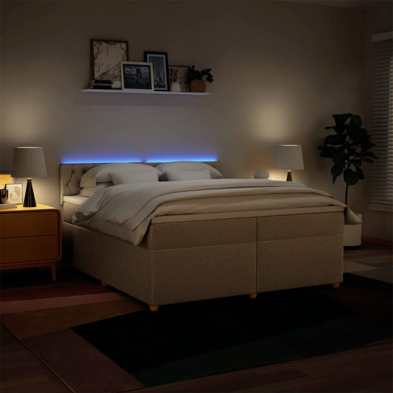 Pat box spring cu saltea, crem, 200x200 cm, textil