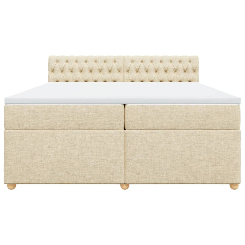 Pat box spring cu saltea, crem, 200x200 cm, textil
