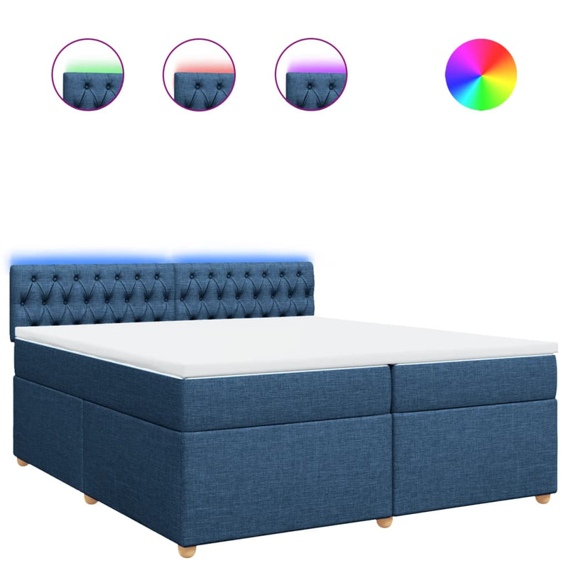 Pat box spring cu saltea, albastru, 200x200 cm, textil