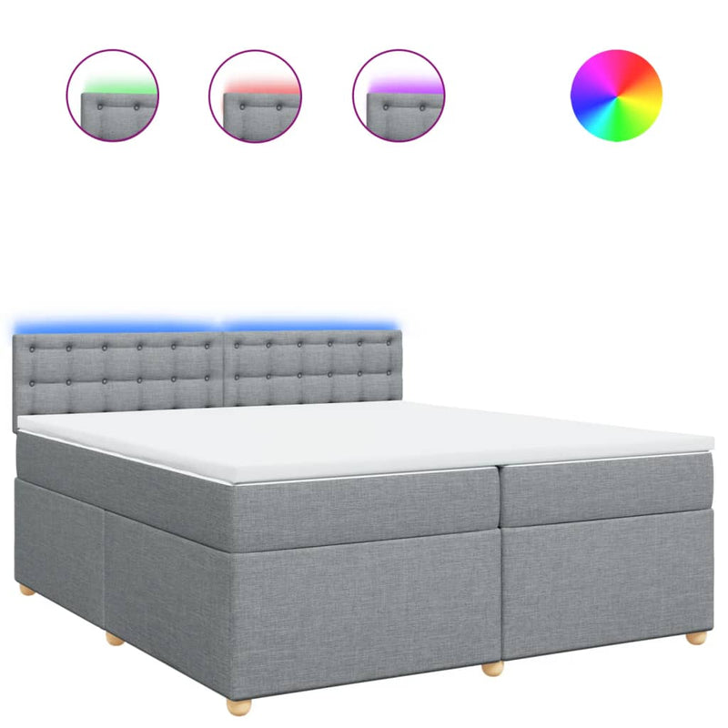 Pat box spring cu saltea, gri deschis, 200x200 cm, textil