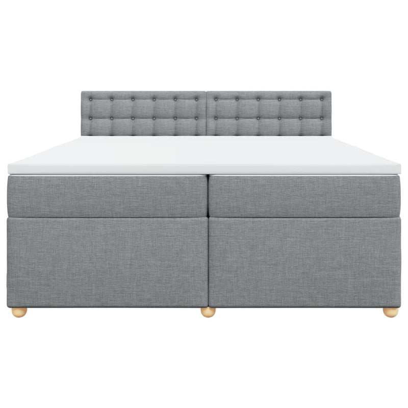 Pat box spring cu saltea, gri deschis, 200x200 cm, textil