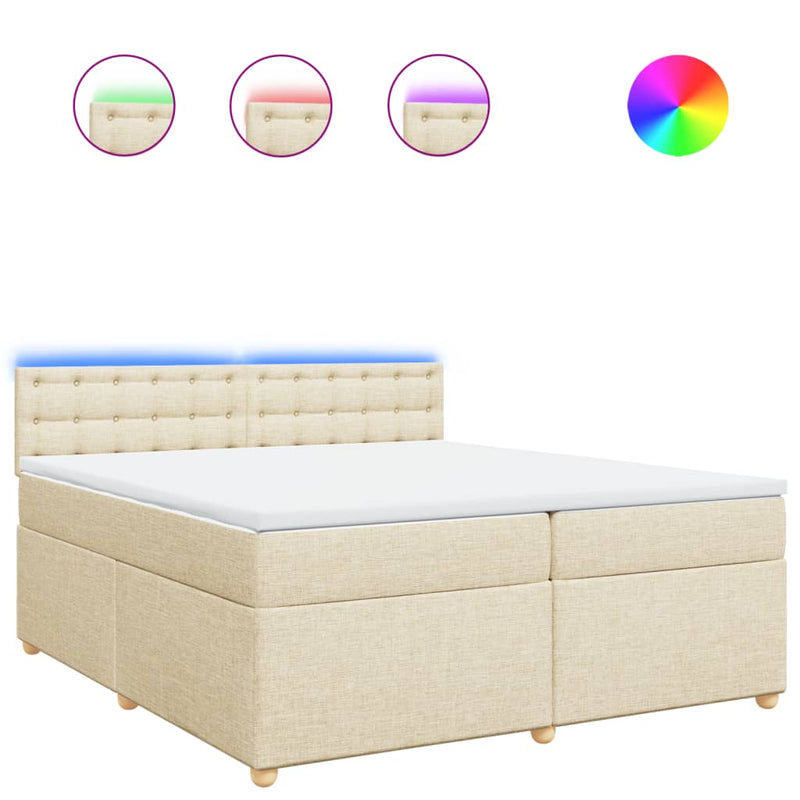 Pat box spring cu saltea, crem, 200x200 cm, textil