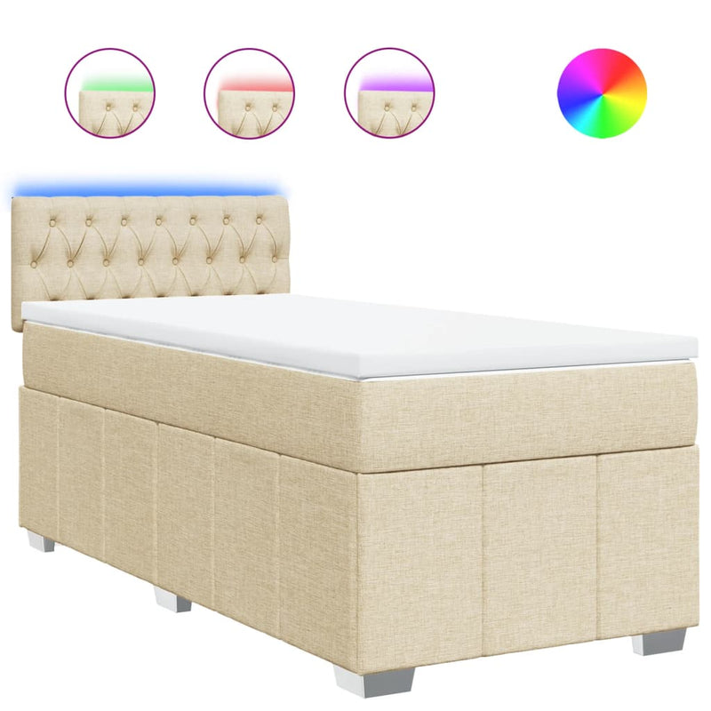 Pat box spring cu saltea, crem, 80x200 cm, textil