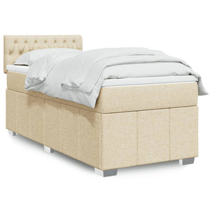 Pat box spring cu saltea, crem, 80x200 cm, textil