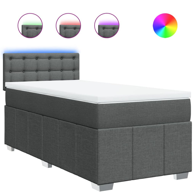 Pat box spring cu saltea, gri închis, 80x200 cm, textil
