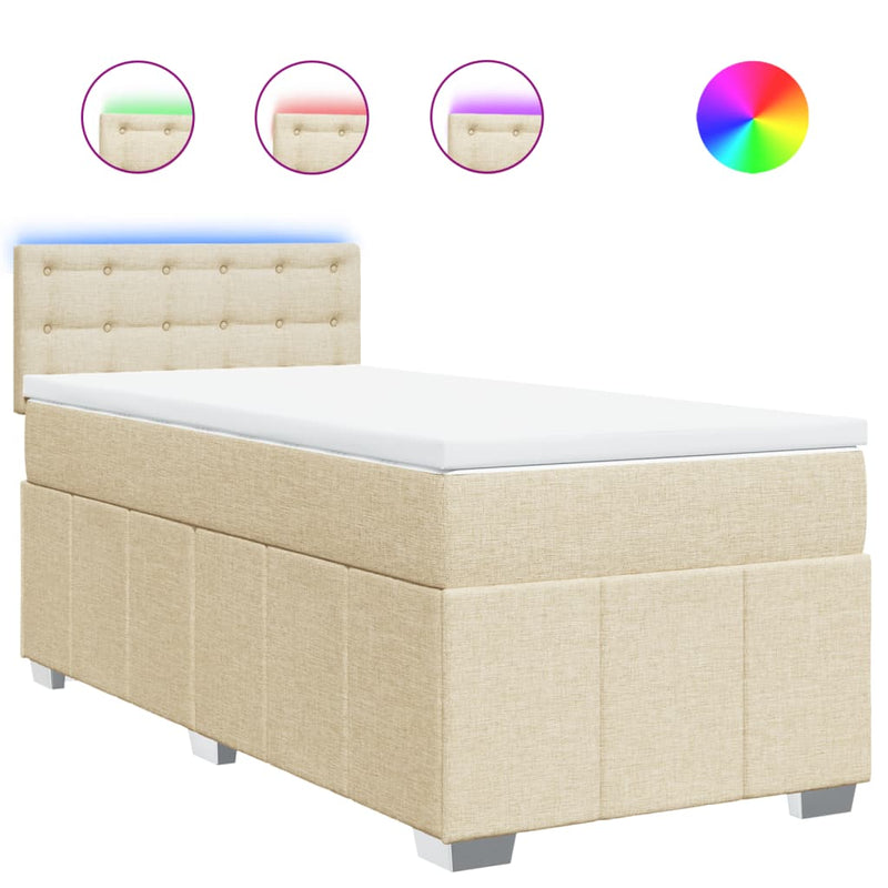 Pat box spring cu saltea, crem, 80x200 cm, textil