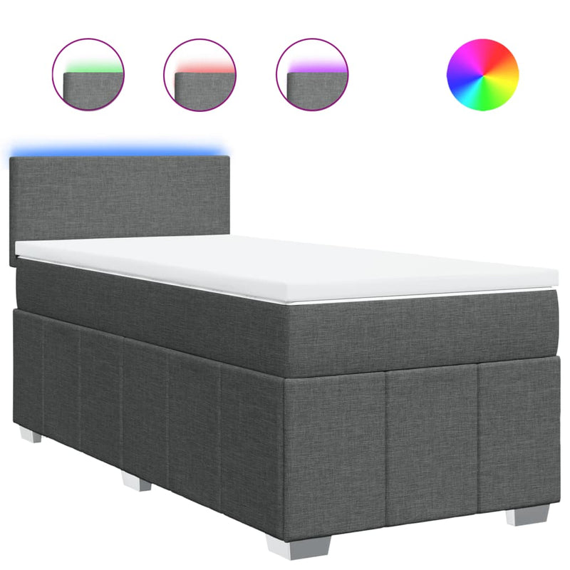 Pat box spring cu saltea, gri închis, 90x190 cm, textil