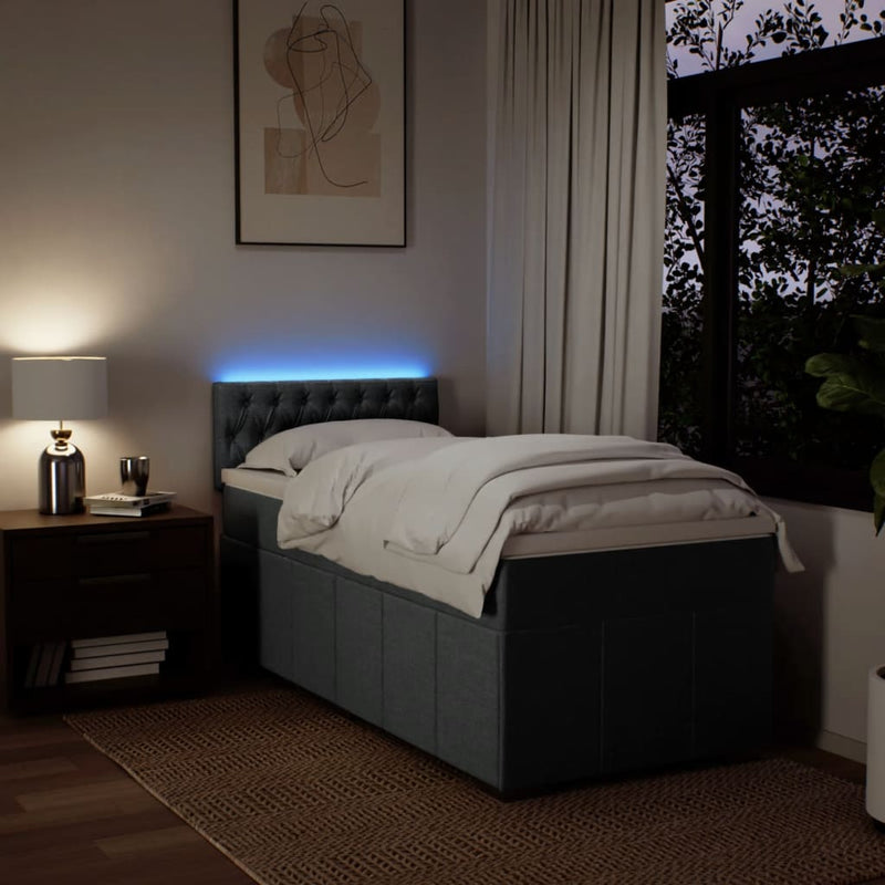 Pat box spring cu saltea, gri închis, 90x190 cm, textil