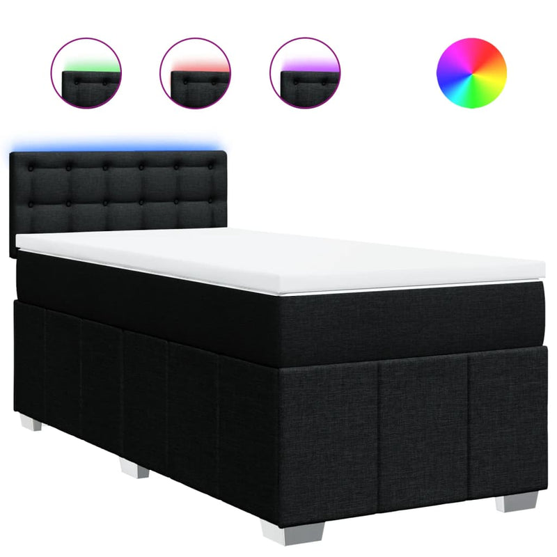 Pat box spring cu saltea, negru, 90x190 cm, textil