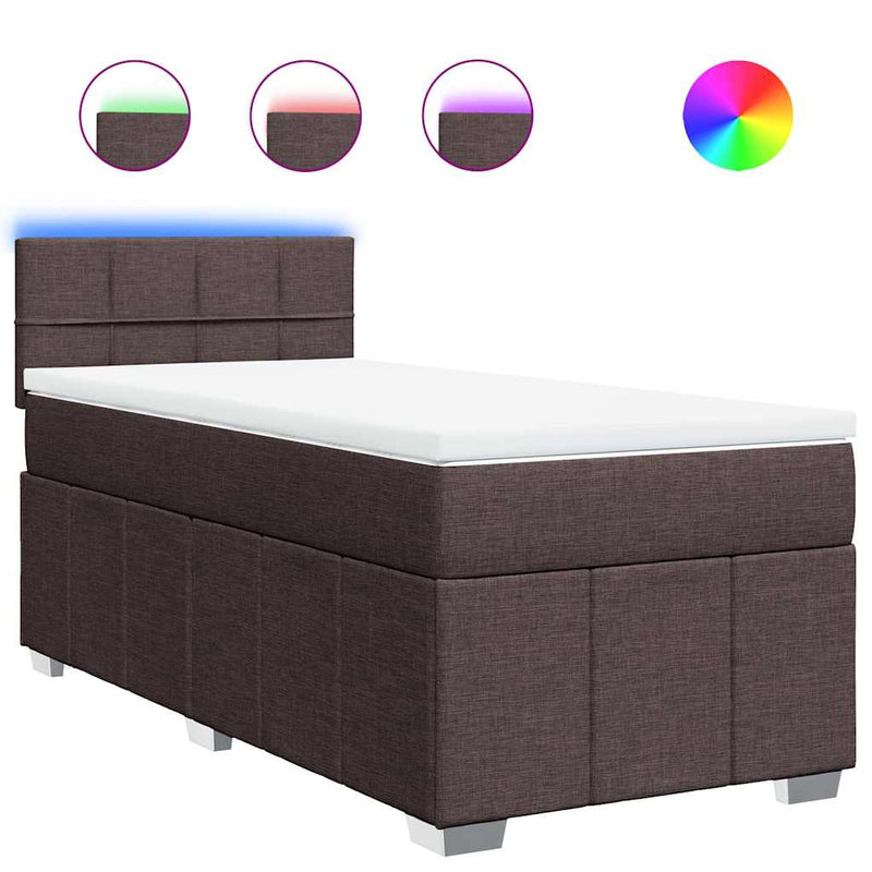 Pat box spring cu saltea, maro închis, 90x200 cm, textil