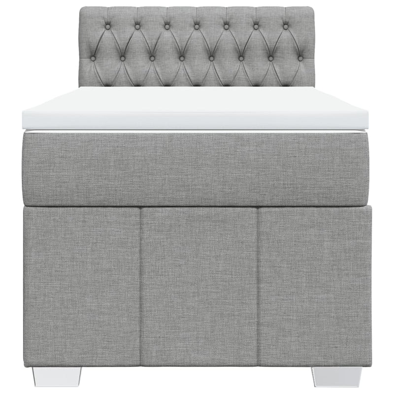 Pat box spring cu saltea, gri deschis, 90x200 cm, textil