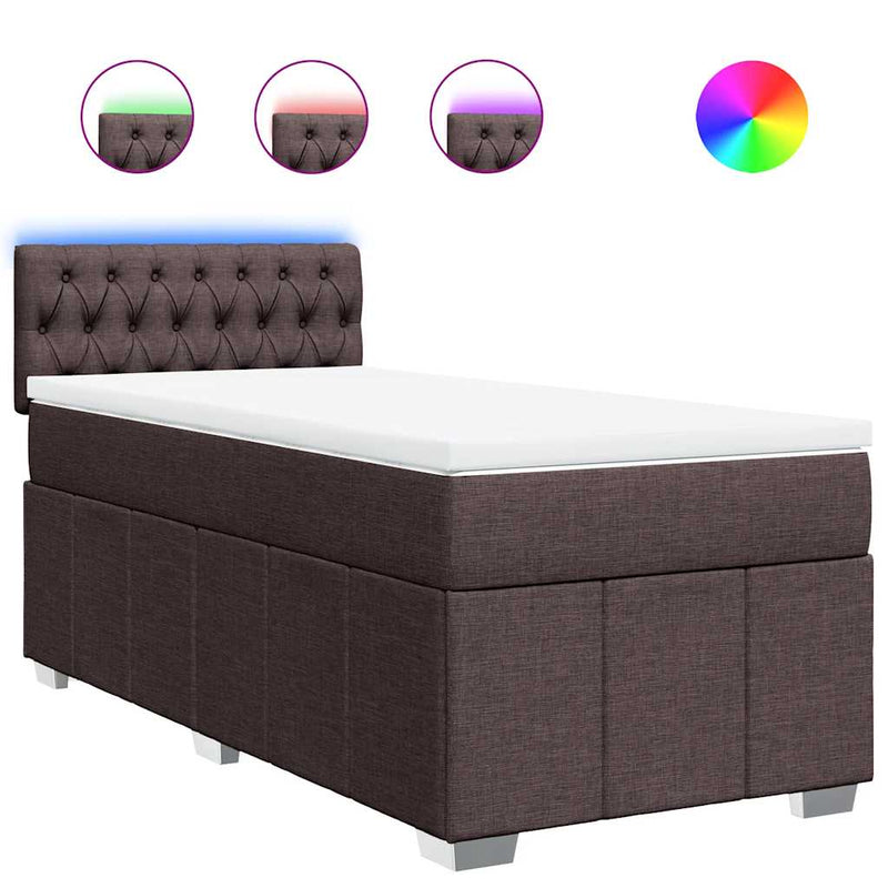 Pat box spring cu saltea, maro închis, 90x200 cm, textil