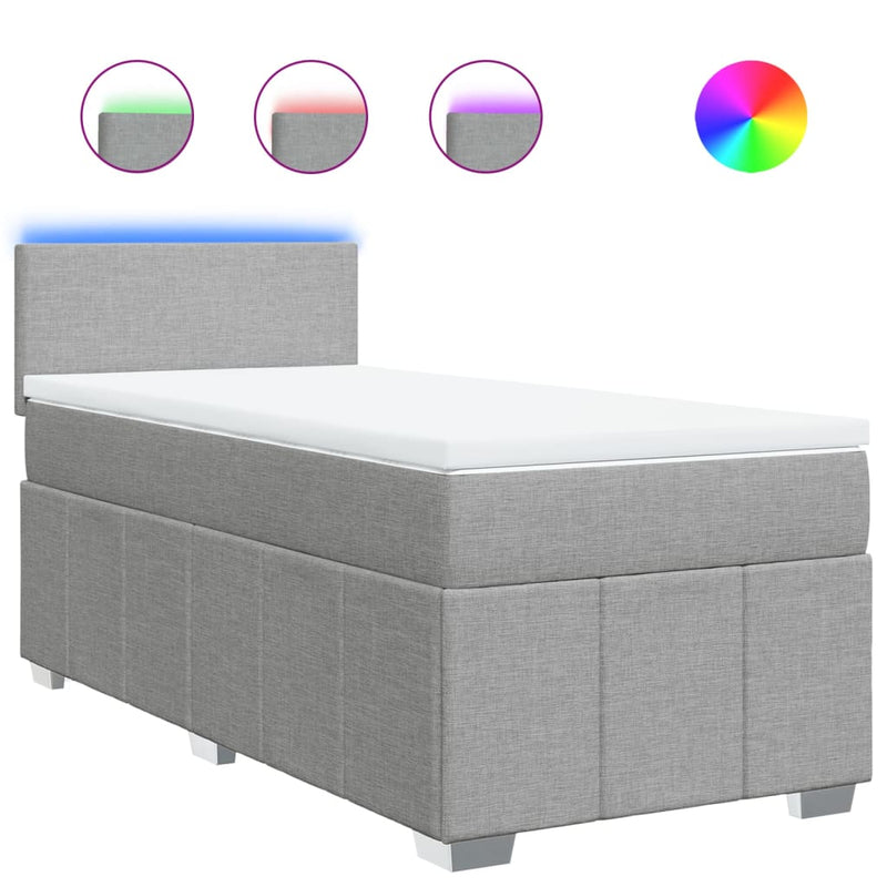 Pat box spring cu saltea, gri deschis, 100x200 cm, textil