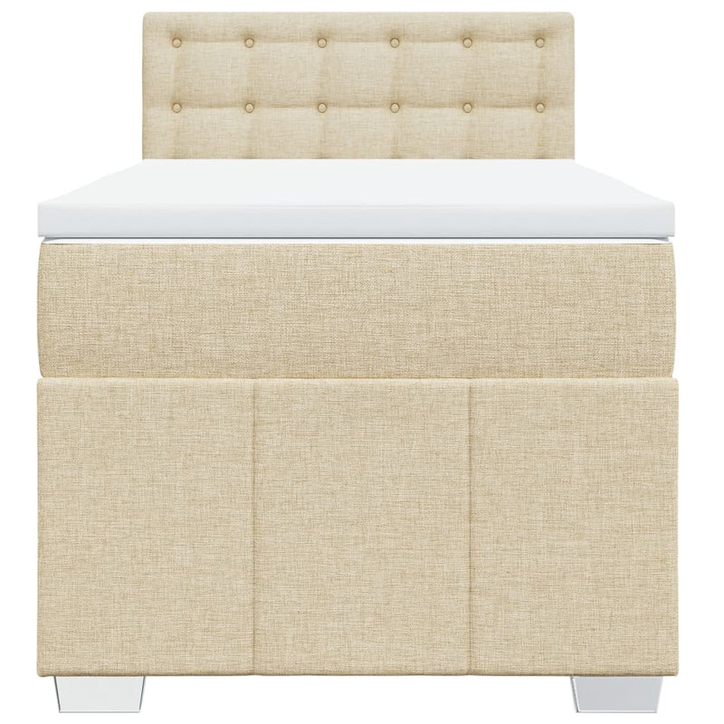 Pat box spring cu saltea, crem, 100x200 cm, textil