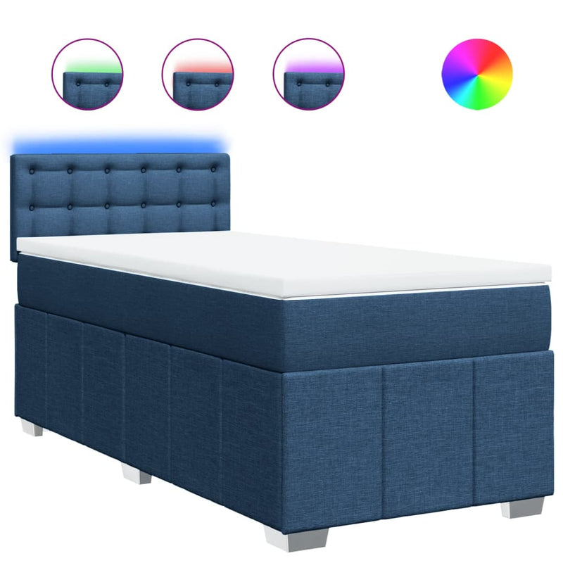 Pat box spring cu saltea, albastru, 100x200 cm, textil