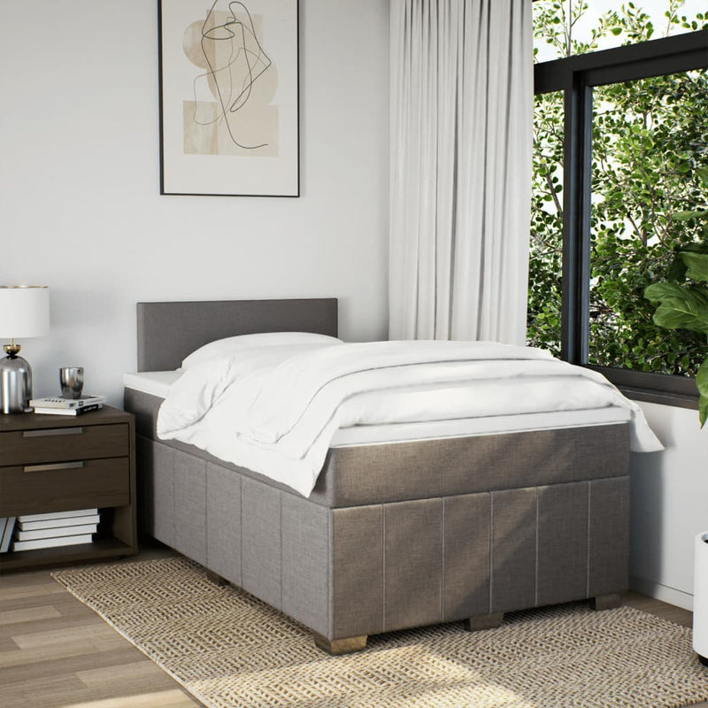 Pat box spring cu saltea, taupe, 120x190 cm material textil