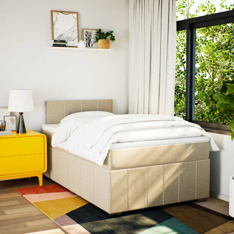 Pat continental cu saltea, crem, 120x190 cm, textil