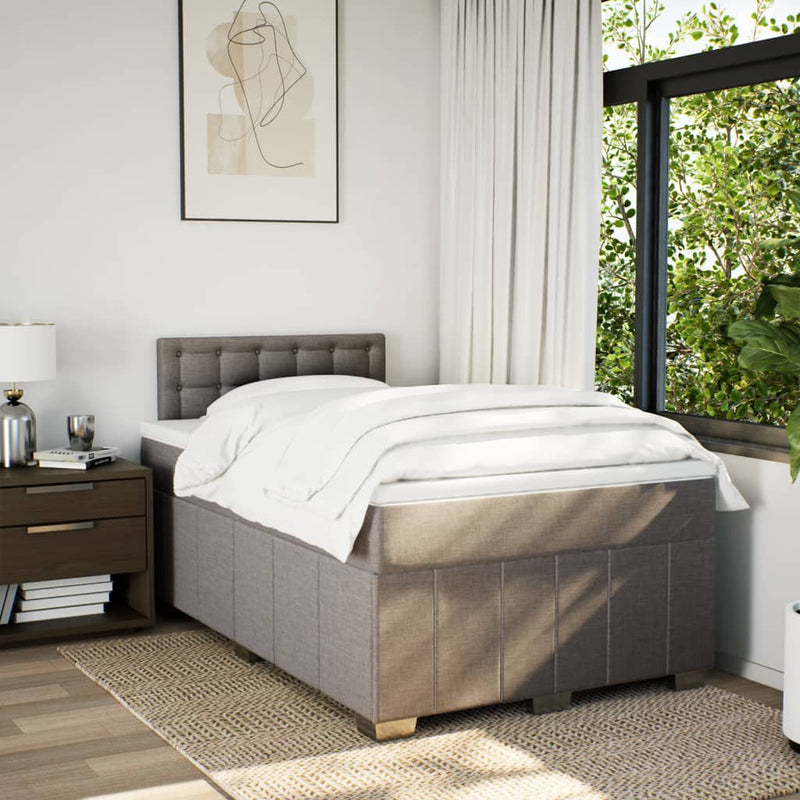 Pat box spring cu saltea, taupe, 120x190 cm material textil