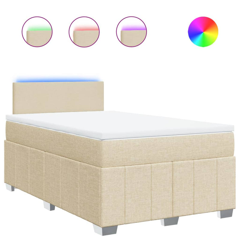 Pat box spring cu saltea, crem, 120x200 cm, textil