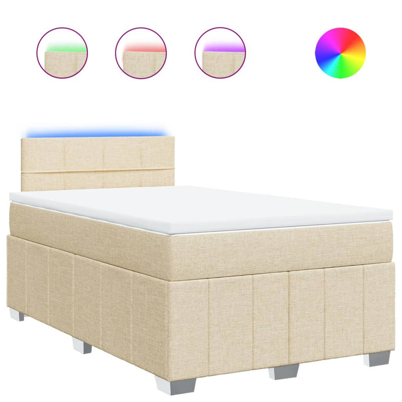 Pat box spring cu saltea, crem, 120x200 cm, textil