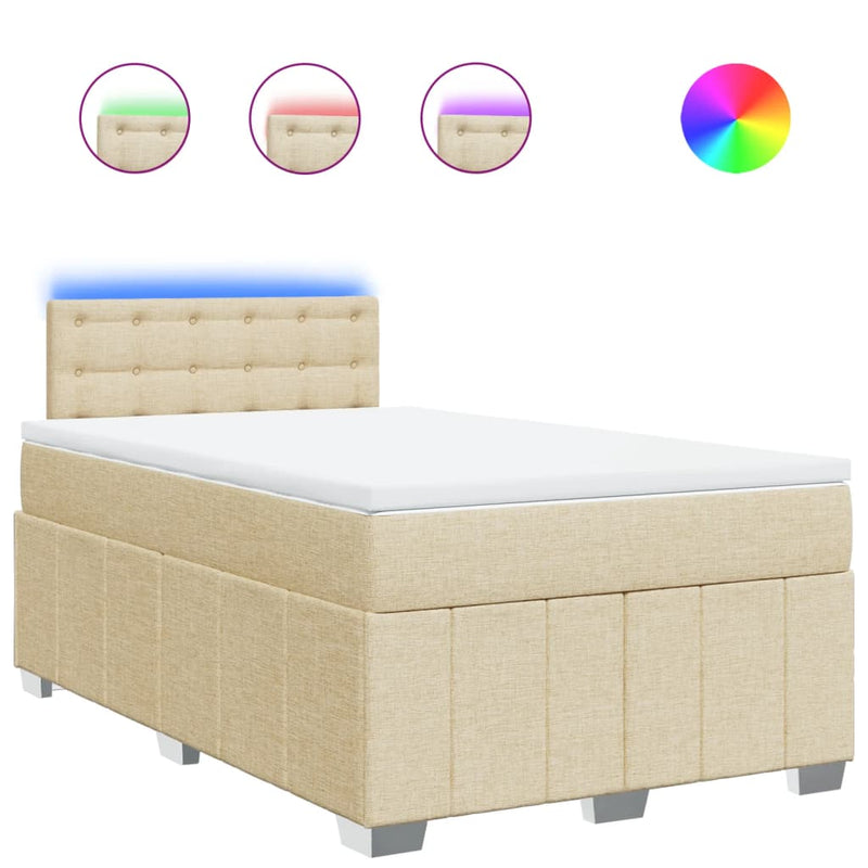 Pat box spring cu saltea, crem, 120x200 cm, textil