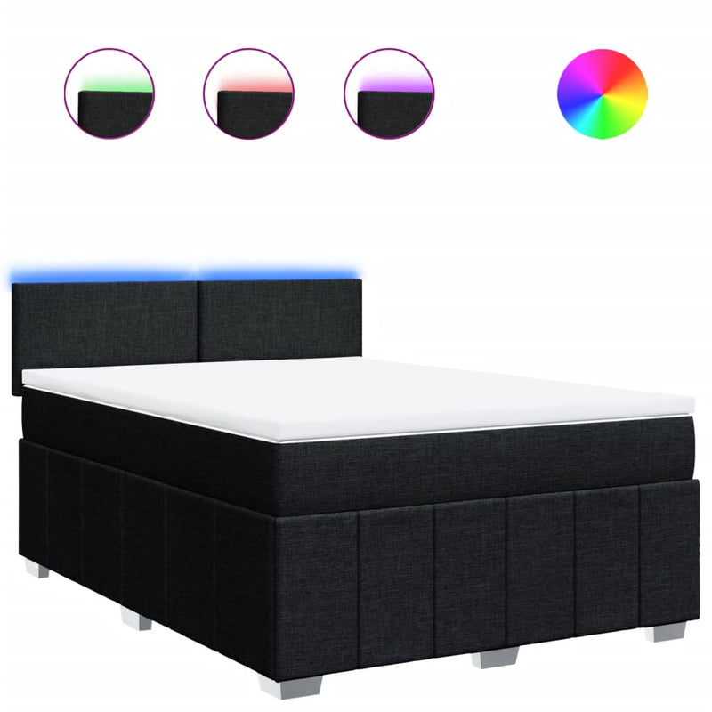Pat box spring cu saltea, negru, 140x190 cm, textil