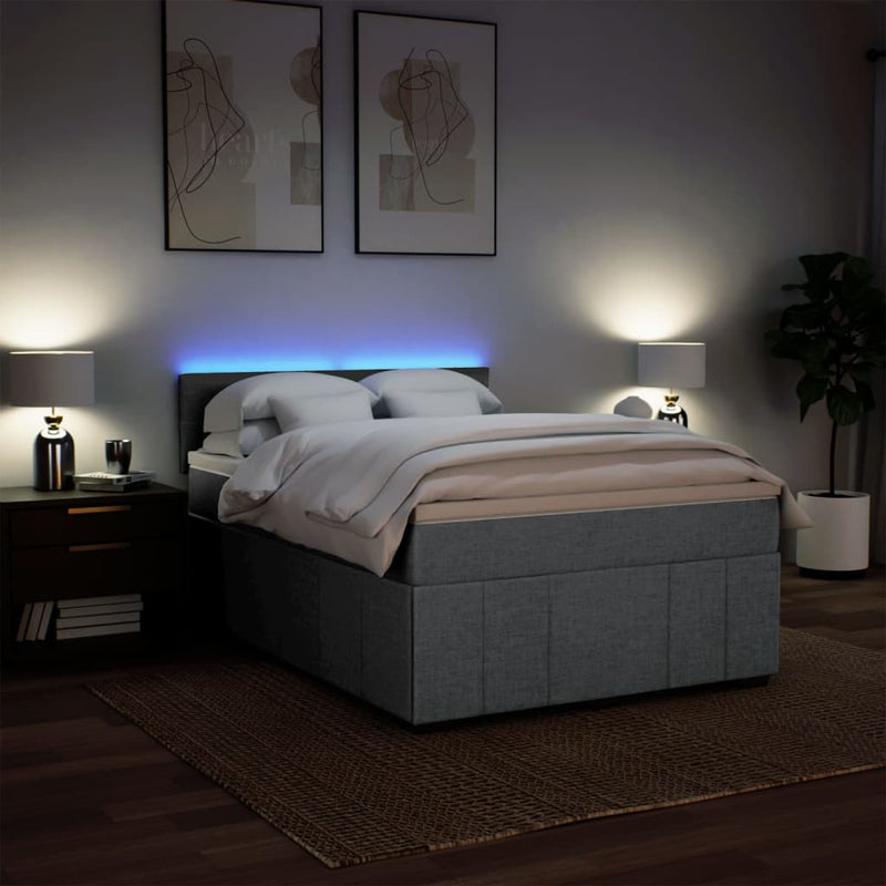 Pat box spring cu saltea, gri deschis, 140x190 cm, textil