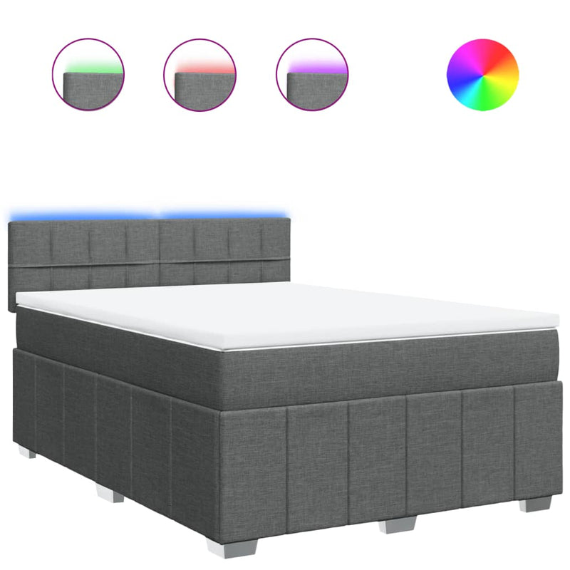 Pat box spring cu saltea, gri închis, 140x190 cm, textil
