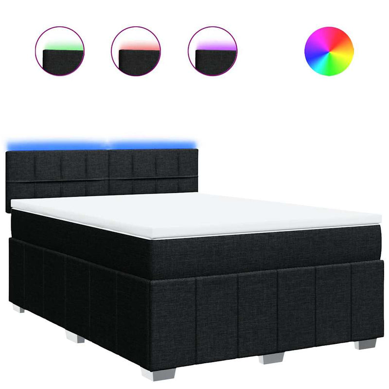 Pat box spring cu saltea, negru, 140x190 cm, textil