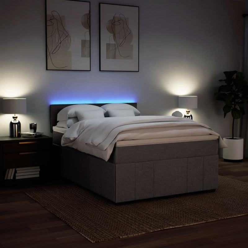 Pat box spring cu saltea, gri taupe, 140x200 cm, textil