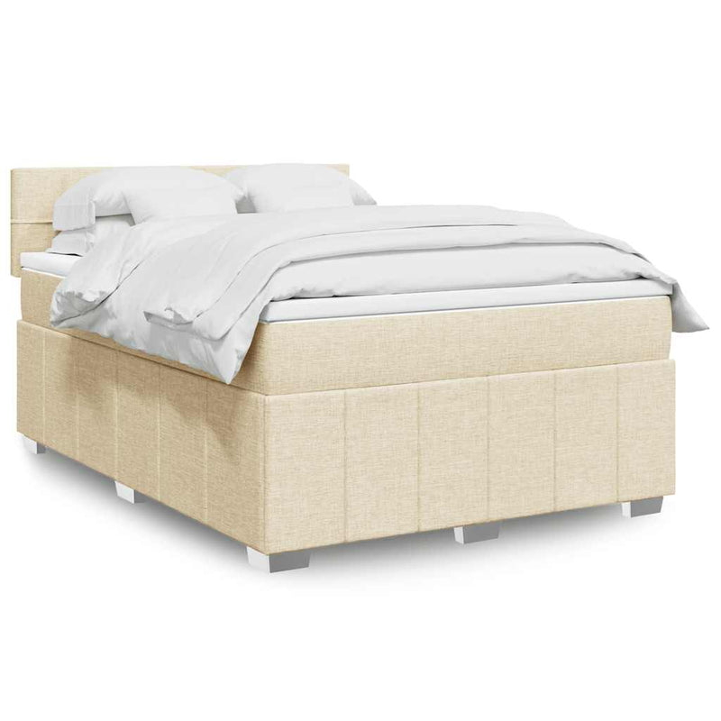 Pat box spring cu saltea, crem, 140x200 cm, textil