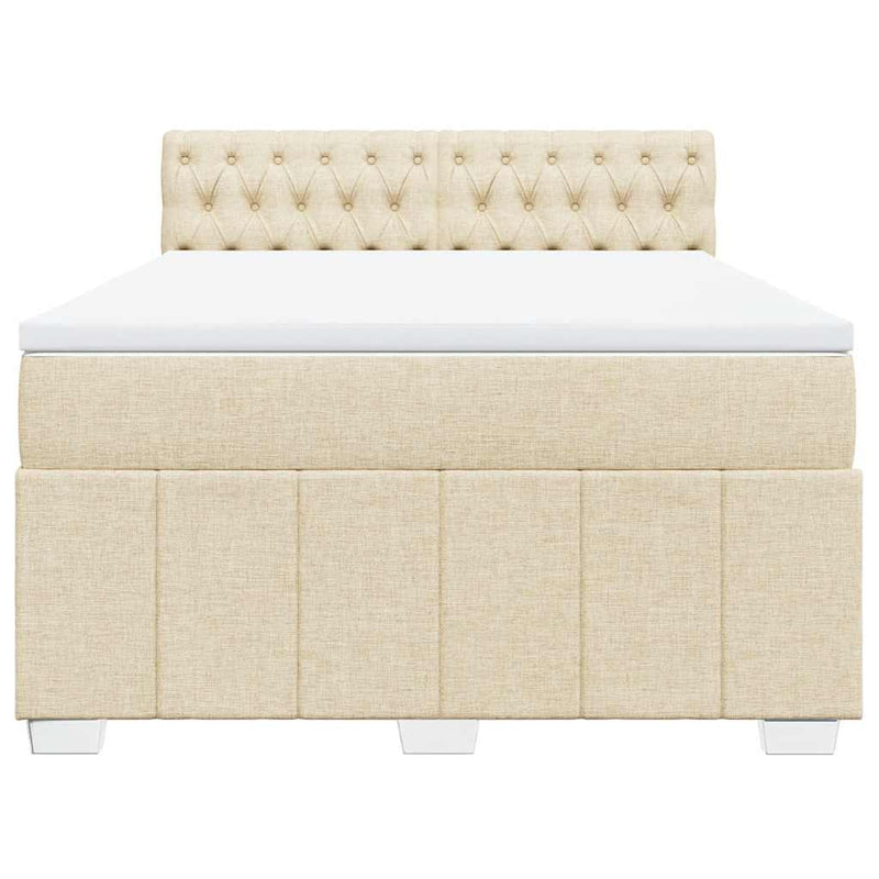Pat box spring cu saltea, crem, 140x200 cm, textil