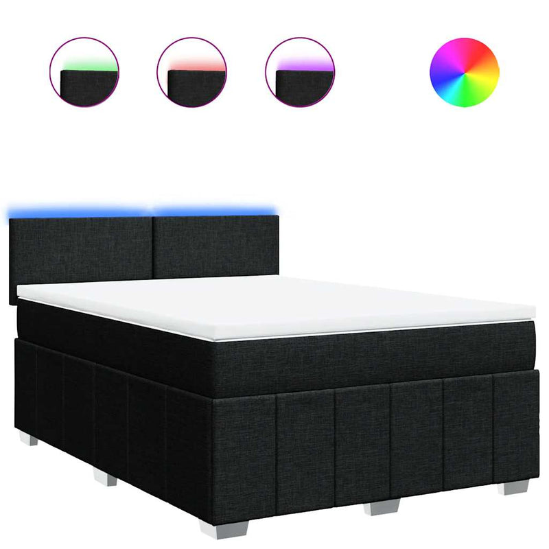 Pat box spring cu saltea, negru, 140x200 cm, textil
