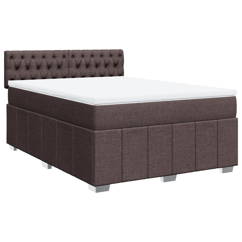 Pat continental cu saltea, maro închis, 140x200 cm, textil