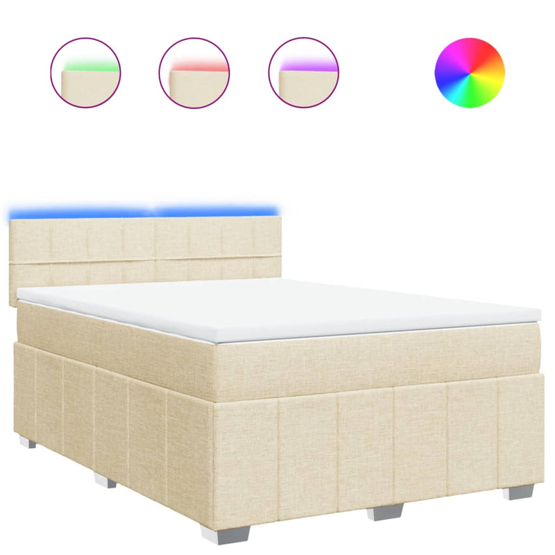 Pat box spring cu saltea, crem, 160x200 cm, material textil