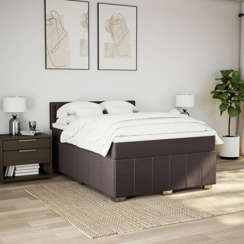Pat box spring cu saltea, maro închis, 160x200 cm, textil