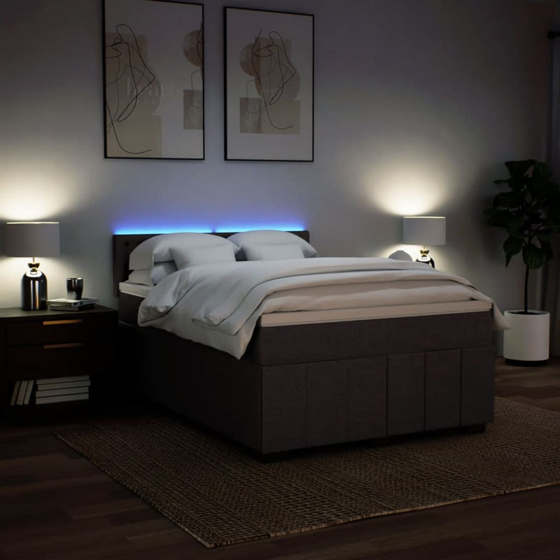 Pat box spring cu saltea, maro închis, 160x200 cm, textil