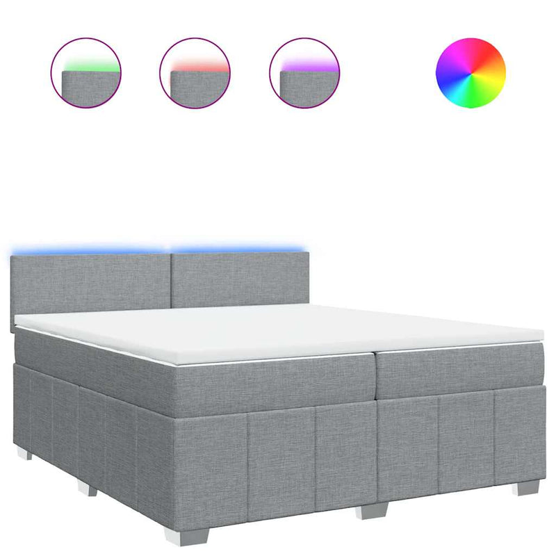 Pat box spring cu saltea, gri deschis, 200x200 cm, textil