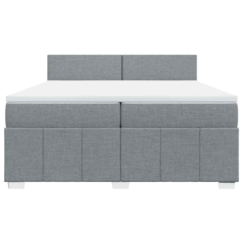 Pat box spring cu saltea, gri deschis, 200x200 cm, textil