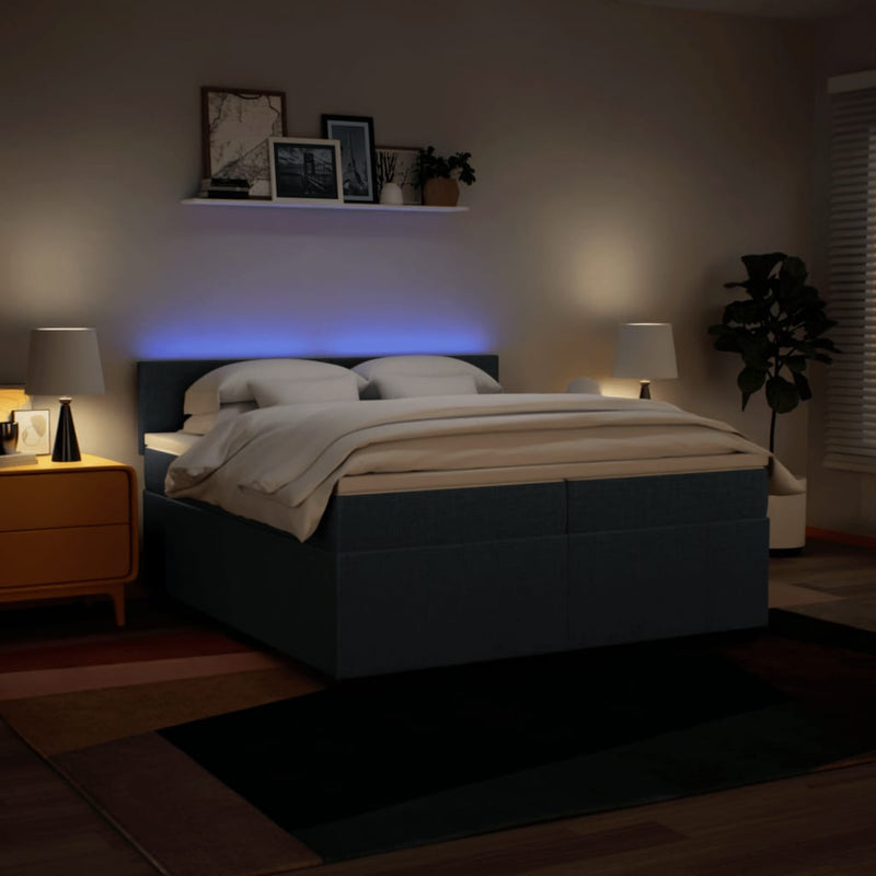 Pat box spring cu saltea, albastru, 200x200 cm, textil